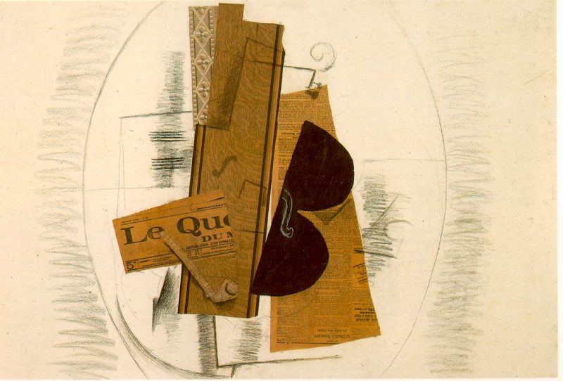 Le Quotidien, violino e pipa vede Braque sperimentare la tecnica del collage